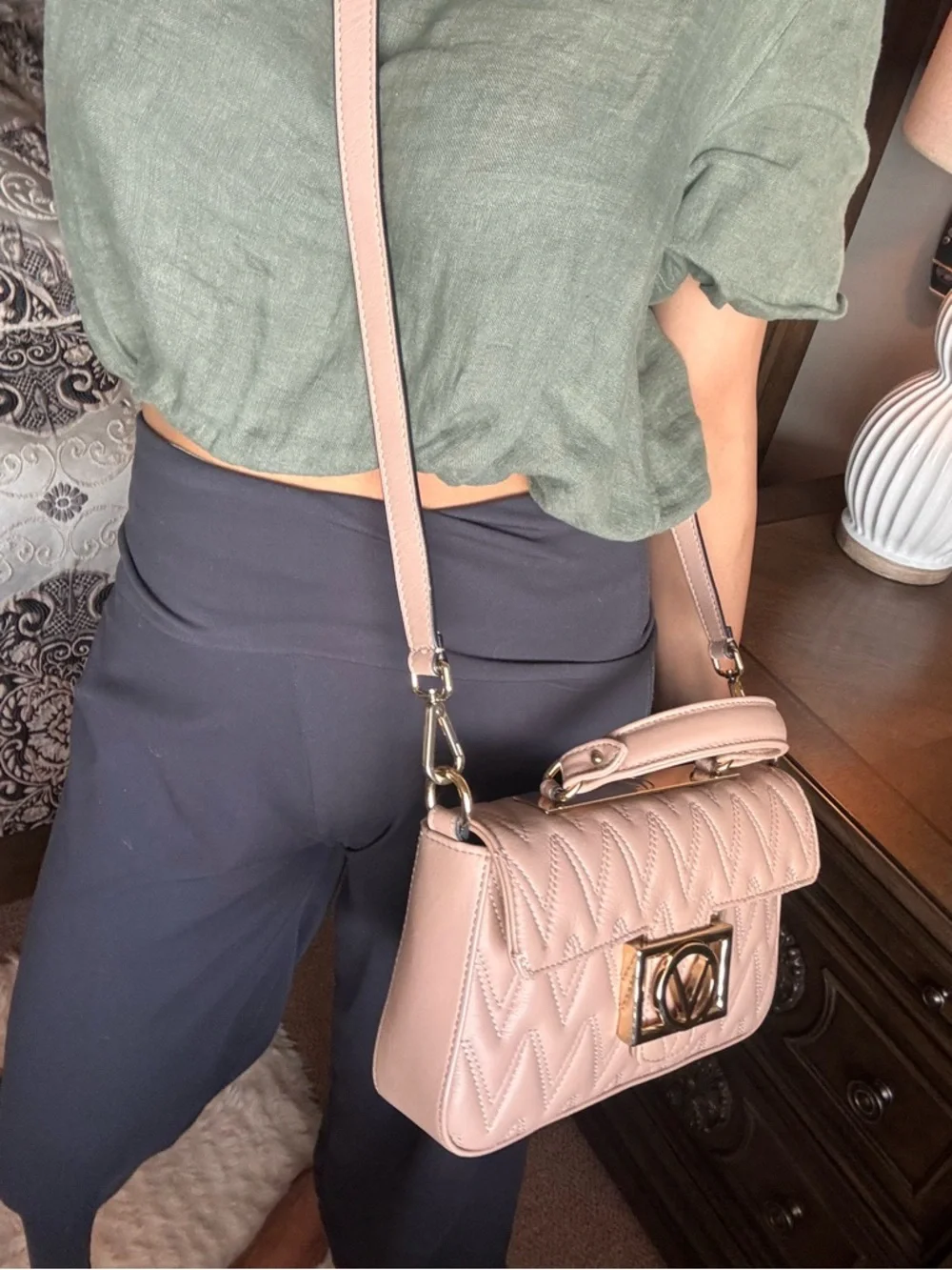 Mario Valentino Quilted Top-Handle Shoulder Bag in Blush Pink - Picture 10 of 11